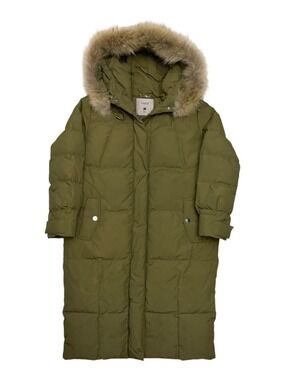 AMII Genuine Fur Coat Green Winter Puffer Long Parka Jacket Womens Large